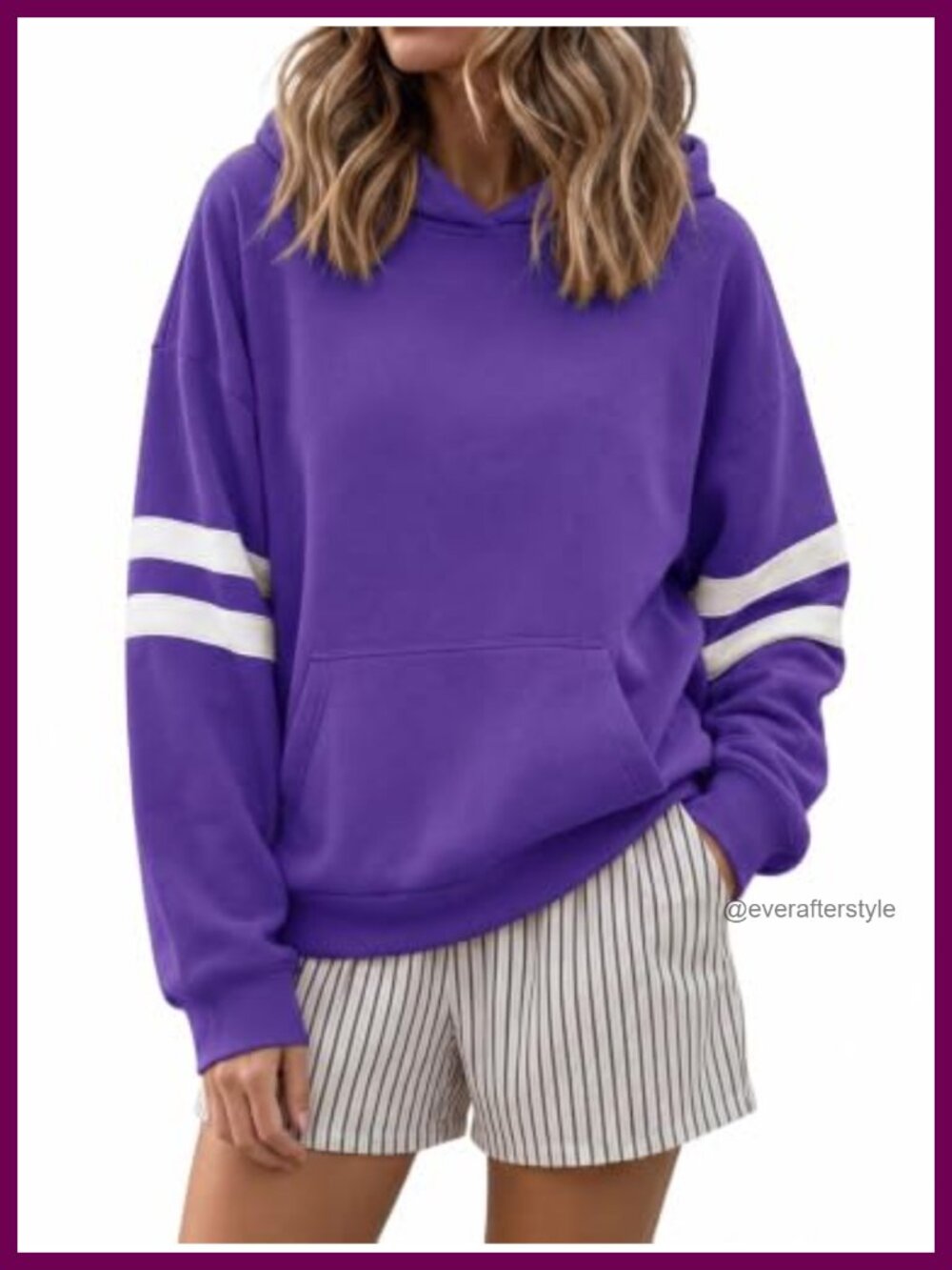 Oversized Striped Drop Shoulder Hoodie Women's Pullover Sweatshirt